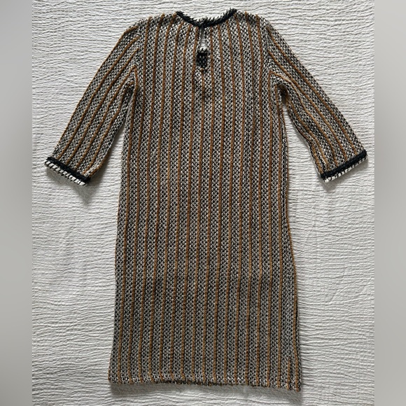 Zara Black, White & Burnt Orange Striped Midi Dress - Picture 2 of 12